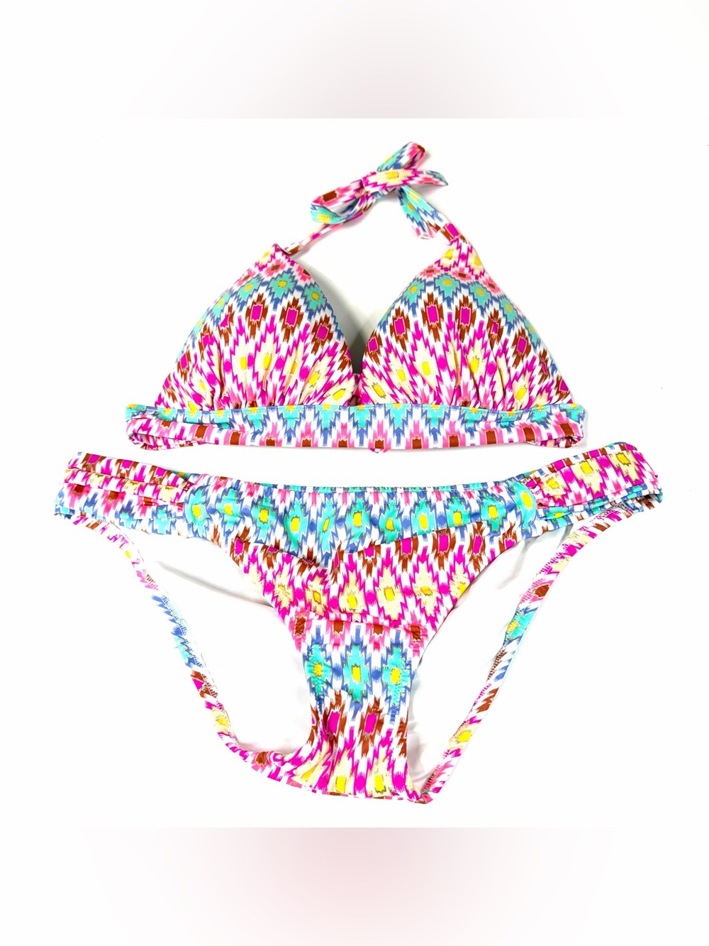 Y2K Victorias Secret Size Large Bikini Set Knockout Cheeky Triangle 8PC Aztec